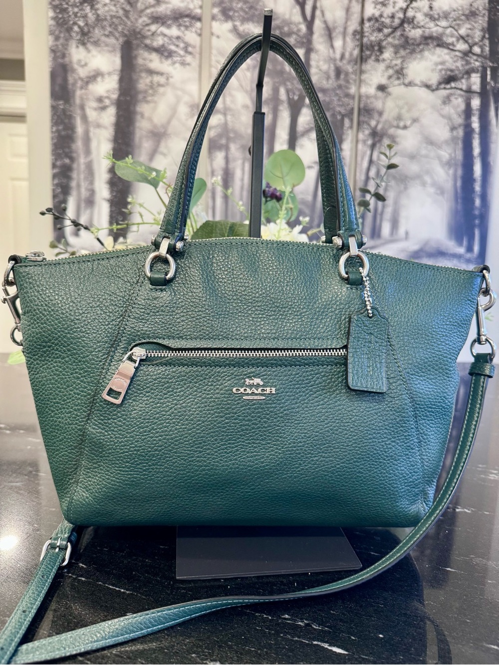 🍃COACH Prairie Satchel Pebble Leather Forest Green Crossbody Bag Style 79997